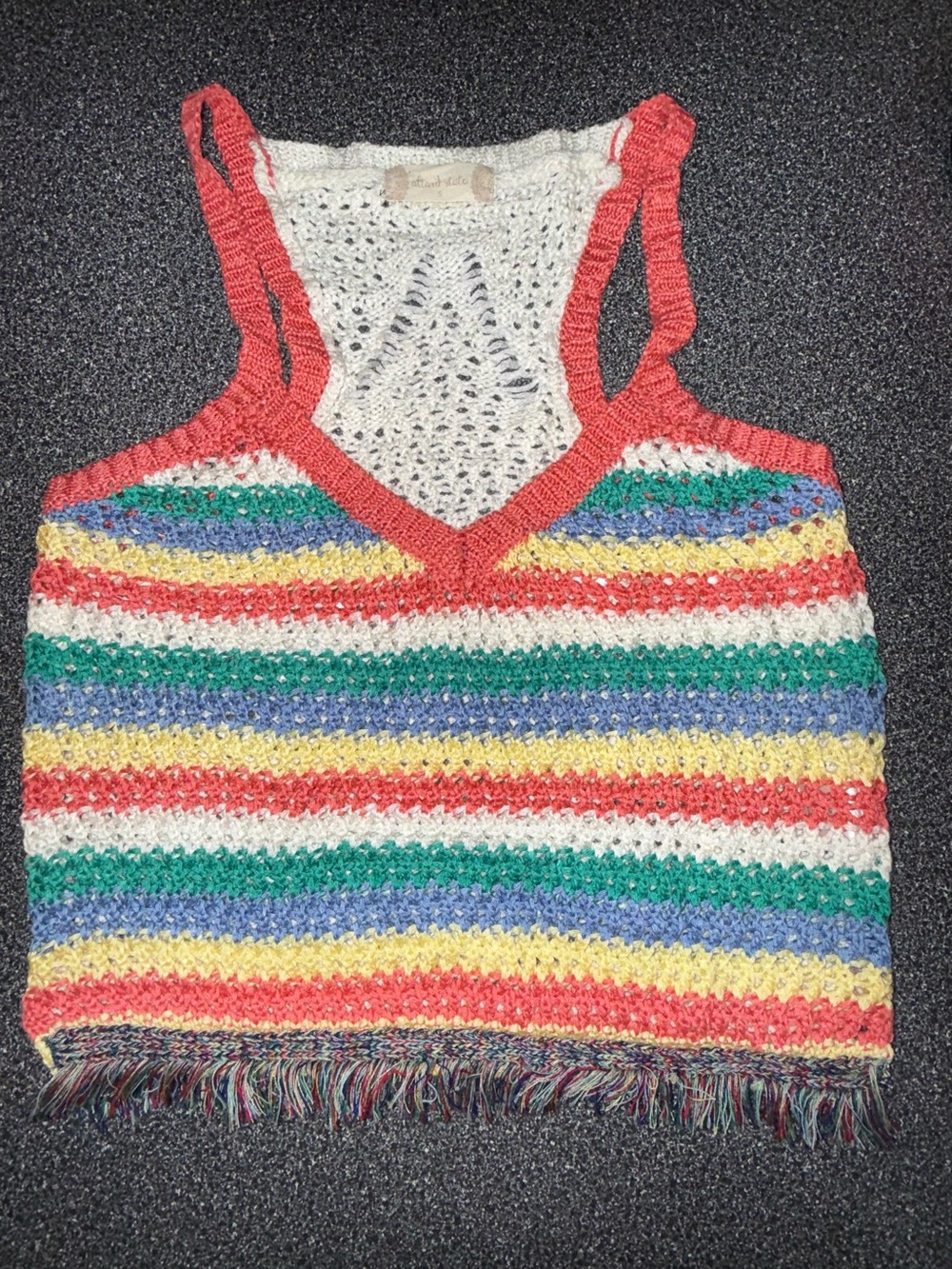 Altar’d State Crochet Rainbow Stripe Tank Top with Fringe Size Small